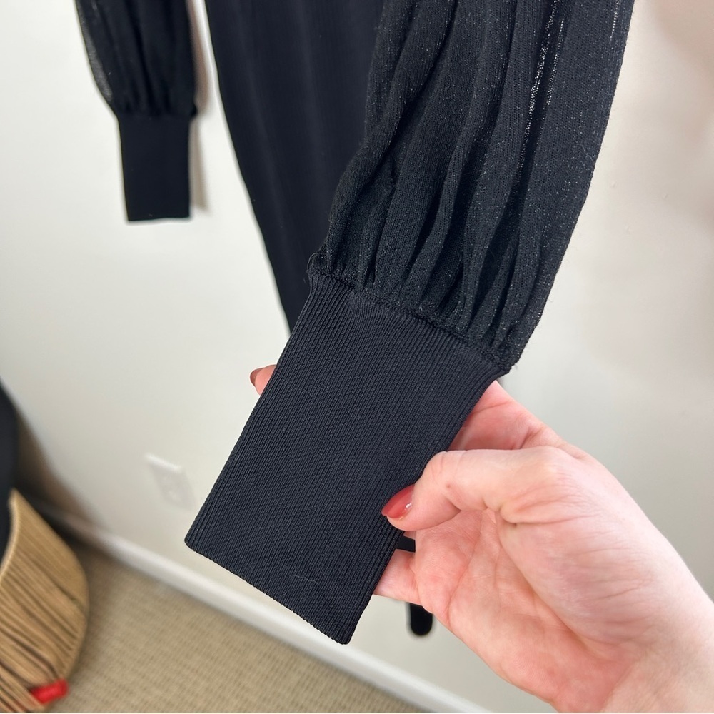 BCBGMAXAZRIA Sheer Sleeve Black Midi Sweater Dress Size XS - Picture 8 of 13